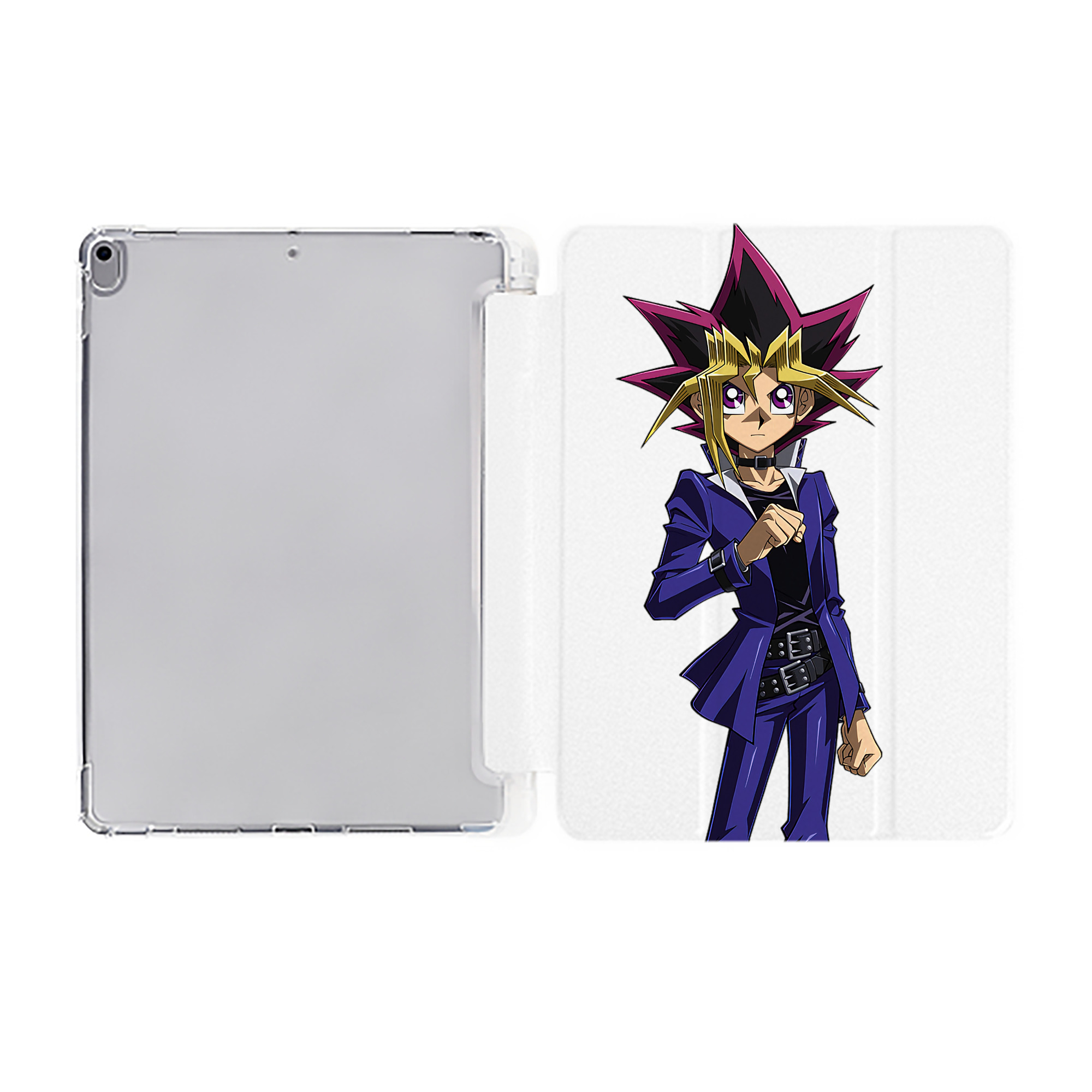 （画像用） 遊☆戯☆王 Yu-Gi-Oh! IPad ケース ペン収納付き 三つ折りスタンド PUレザー×シリコン 対応機種9.5/10.5/10.9インチ